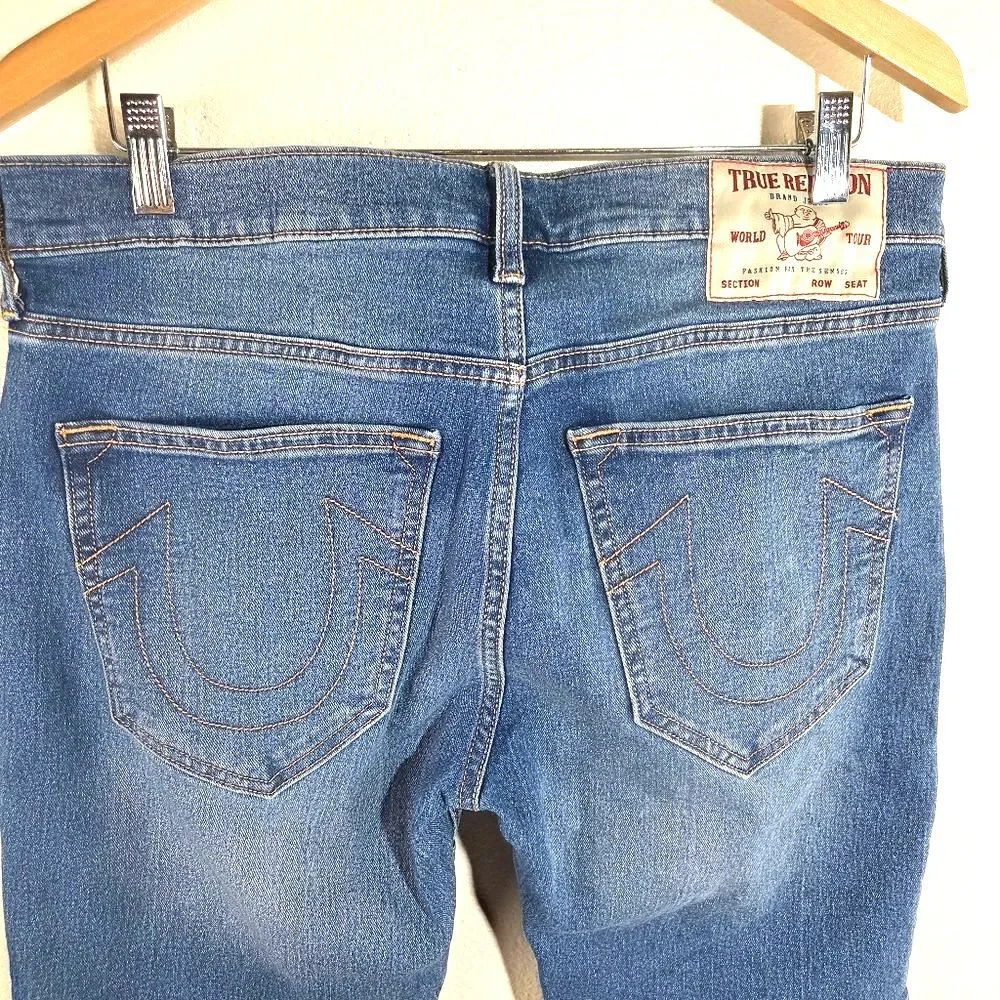 Men's True Religon Rocco Moto Relaxed Skinny Denim Blue Jeans Size 32